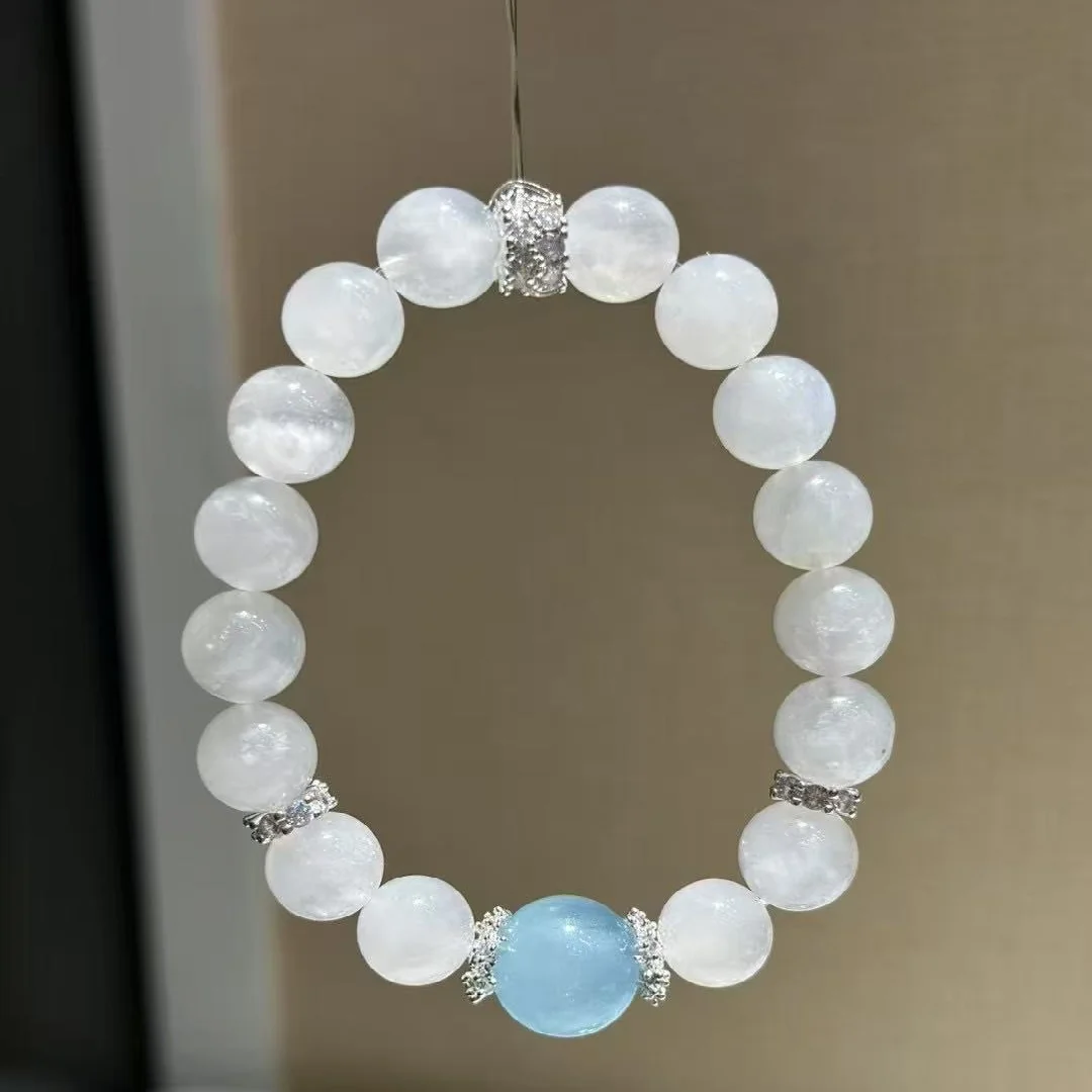 

Natural White Moonstone Plus Aquamarine Crystal Bracelet Light Luxury Fashion Women's Bracelet