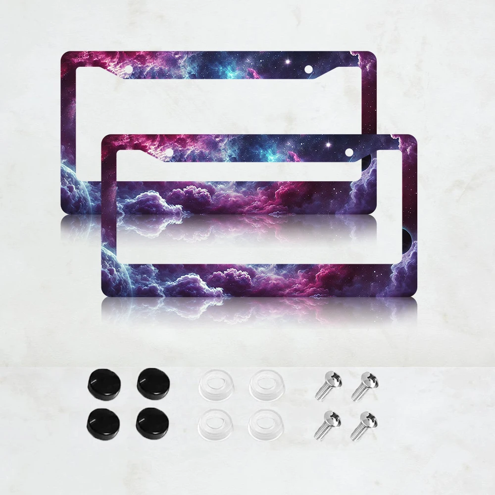 

2PC Cosmic Background with a Blue Purple Nebula and Stars Pattern Decorative Aluminum License Plate Frame - US Standard Size