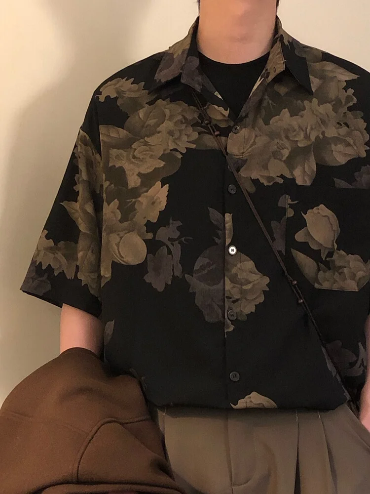 

Summer American Retro Style Men's Casual Loose Short Sleeve Floral Shirt New Chinese Hongwei High-End Feeling Cool Looking