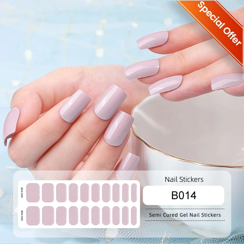 16/20pcs Gel Nail Stickers Solid Color Nail Semi-baked Tips Full UV Nail Need Decals Paste Lamp Manicure Beauty Tools