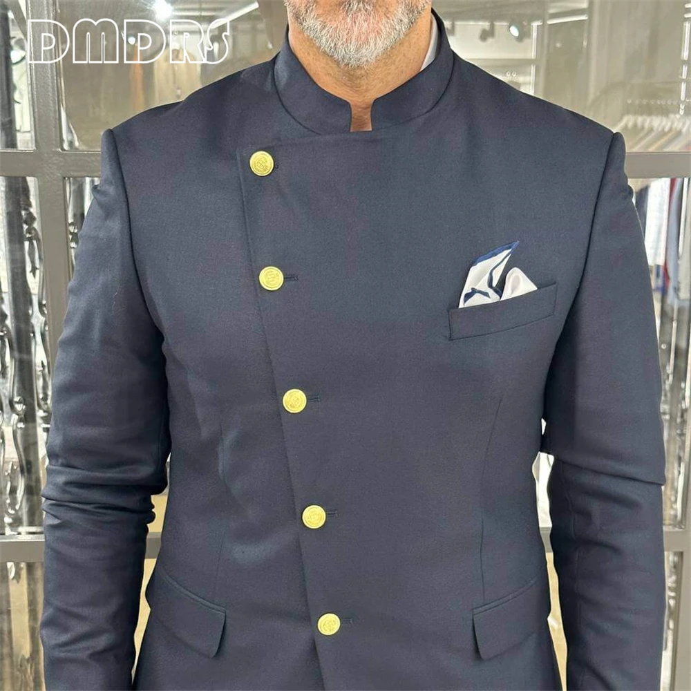 

Majestic Regal Navy Mandarin Suit Set for Men, 2 Pieces Formal Tuxedo Customized Colors Plus Size Suit Jacket Pants Party Wear