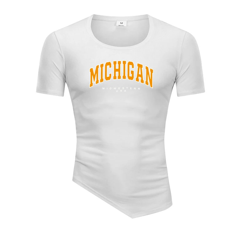 Michigan Midwestern USA Print Sport T-Shirt Gym Fitness Bodybuilding Slim Fit Shirts Cotton Breathable Short Sleeve Men\'s Tops