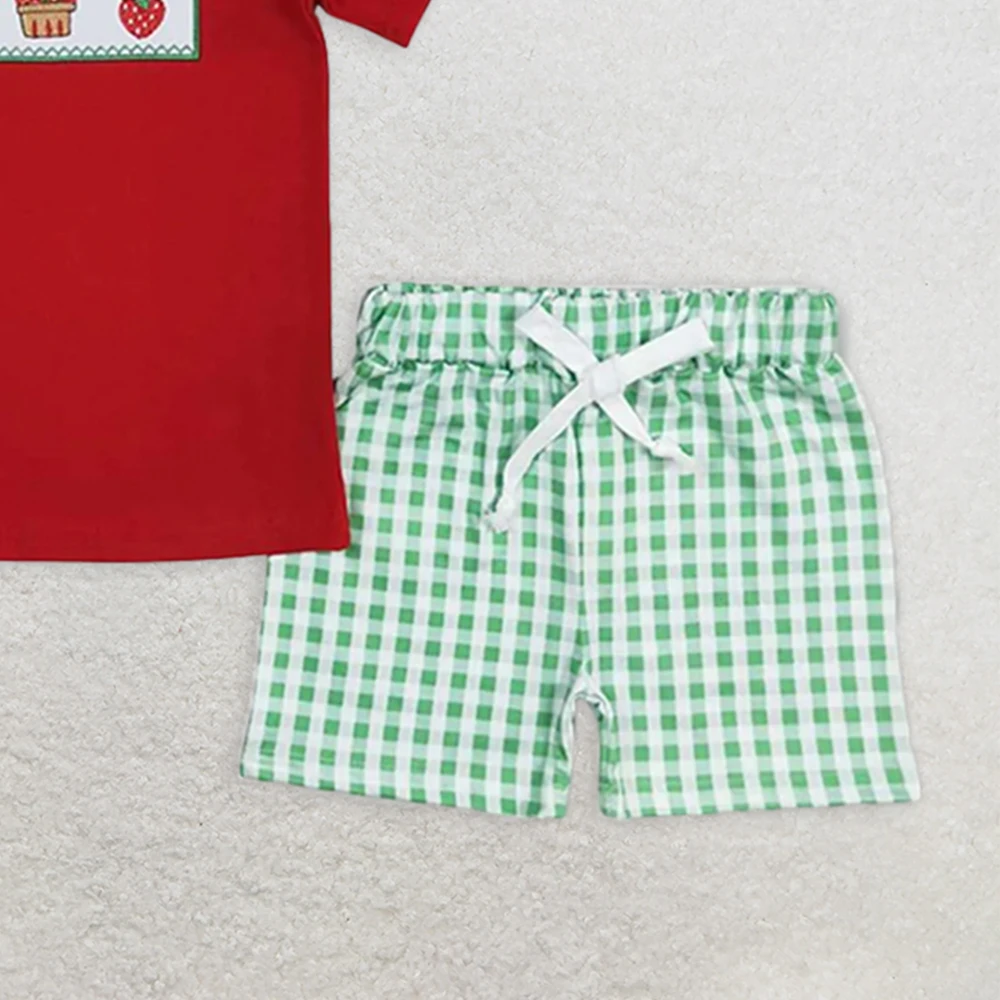 طقم قميص وسروال قصير مطبوع عليه كعكة الفراولة الحمراء للأطفال الصغار بأكمام قصيرة طقم ملابس أطفال للأولاد #4