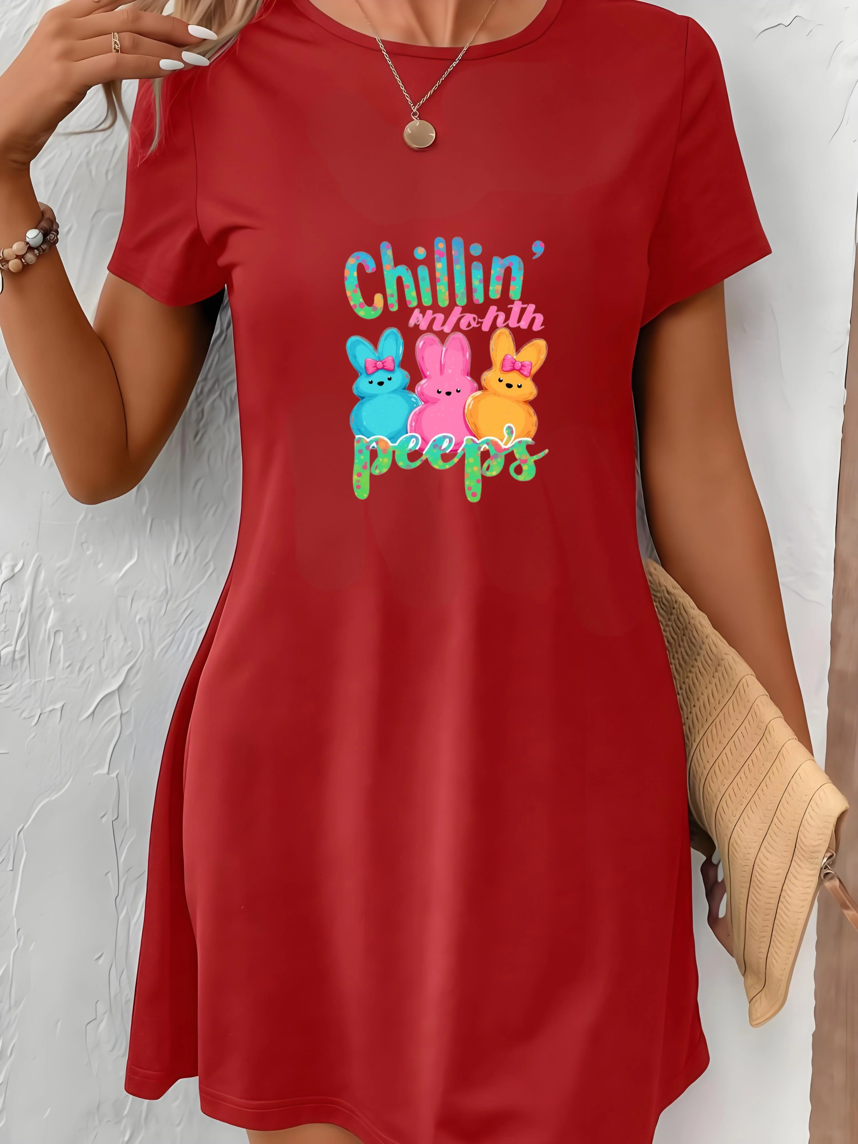 

A Stylish Short-Sleeved Dress for Women's Featuring a Slightly Stretchy Round Neckline Perfect for Summer Plus Size Casual Dress