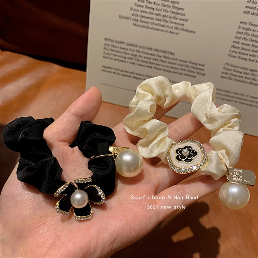 Rose Hair Rope Bling Bling Rhinestone Elastic Hair Bands Elegant Pearl Scrunchies For Women Girl Ponytail Rope Fashion Headdress