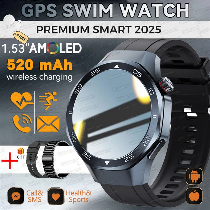 

2025 New Men Smart Watch GT5 GPS Watch 1.53" AMOLED Screen Waterproof Watches 520mAh Call Sport &Health Monitor Women Smartwatch