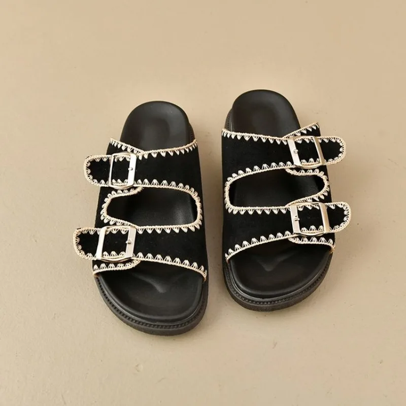 

High Quality Metal Buckle Design Women Slippers Sexy Comfort Non Slip Slide Sandals Summer Plus Size 41 42 Platform Flip Flops