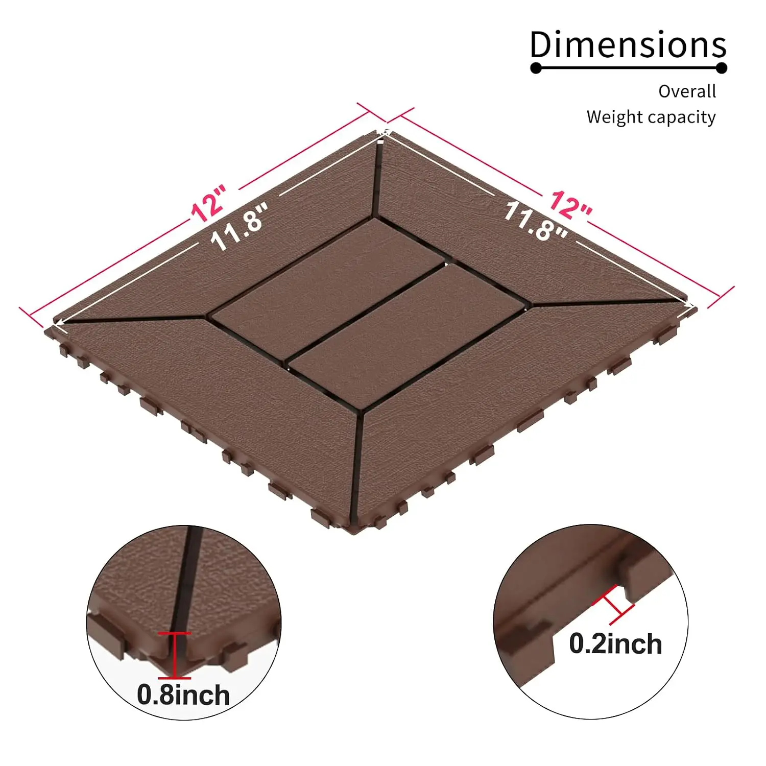 Plastic Interlocking Deck Tiles (44 PCs), 12x12 Inches Waterproof Outdoor Patio Flooring, Easy Snap Balcony Floor, Customized