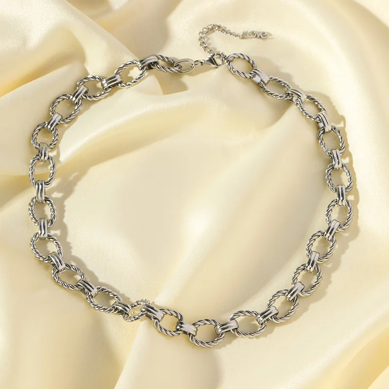 EILIECK 316L Edelstahl Metall Goldfarben Ovale Gliederkette Halskette Armband Set für Damen Mode Punk Wasserdichter Schmuck – Detail 18