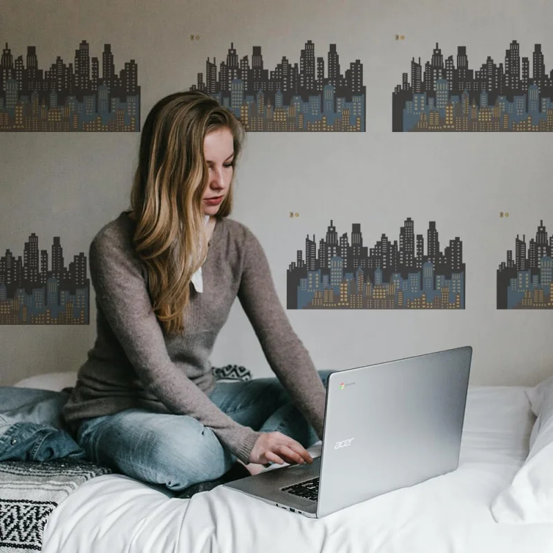 Estêncil de horizonte da cidade em camadas, 6 peças, 11,7x8,3 polegadas, modelo de padrão de edifícios reutilizáveis, madeira, parede, tecido e móveis