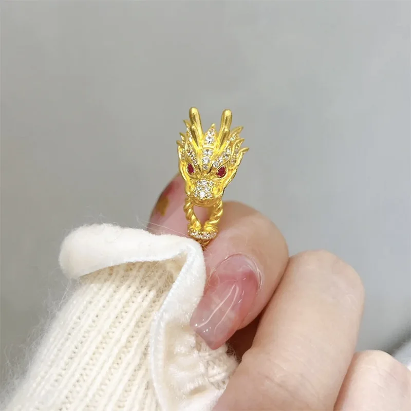 S925 Silver Plated Gold China-Chic Golden Dragon Dominant Leader Ring Dragon Tiger Spirit Life Year Can Wear Dragon Ring