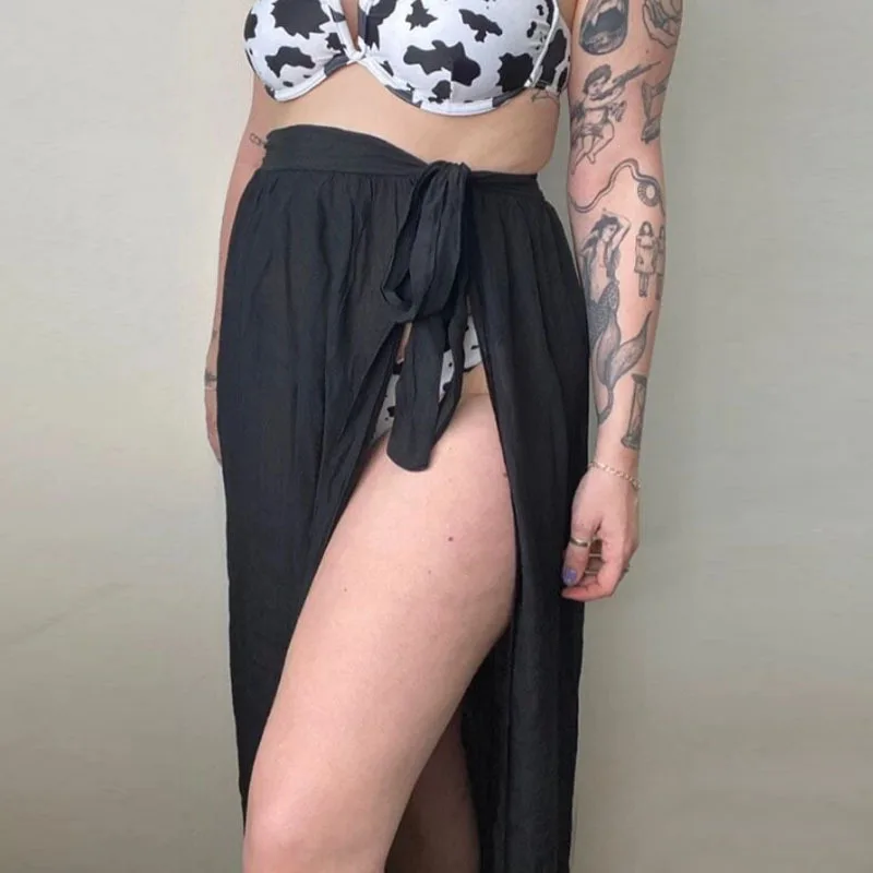 Sexy High Split Bandage Long Skirt Women High Waist Split Midi Skirts Summer Beach Skirt Office Lady Causal Skirts