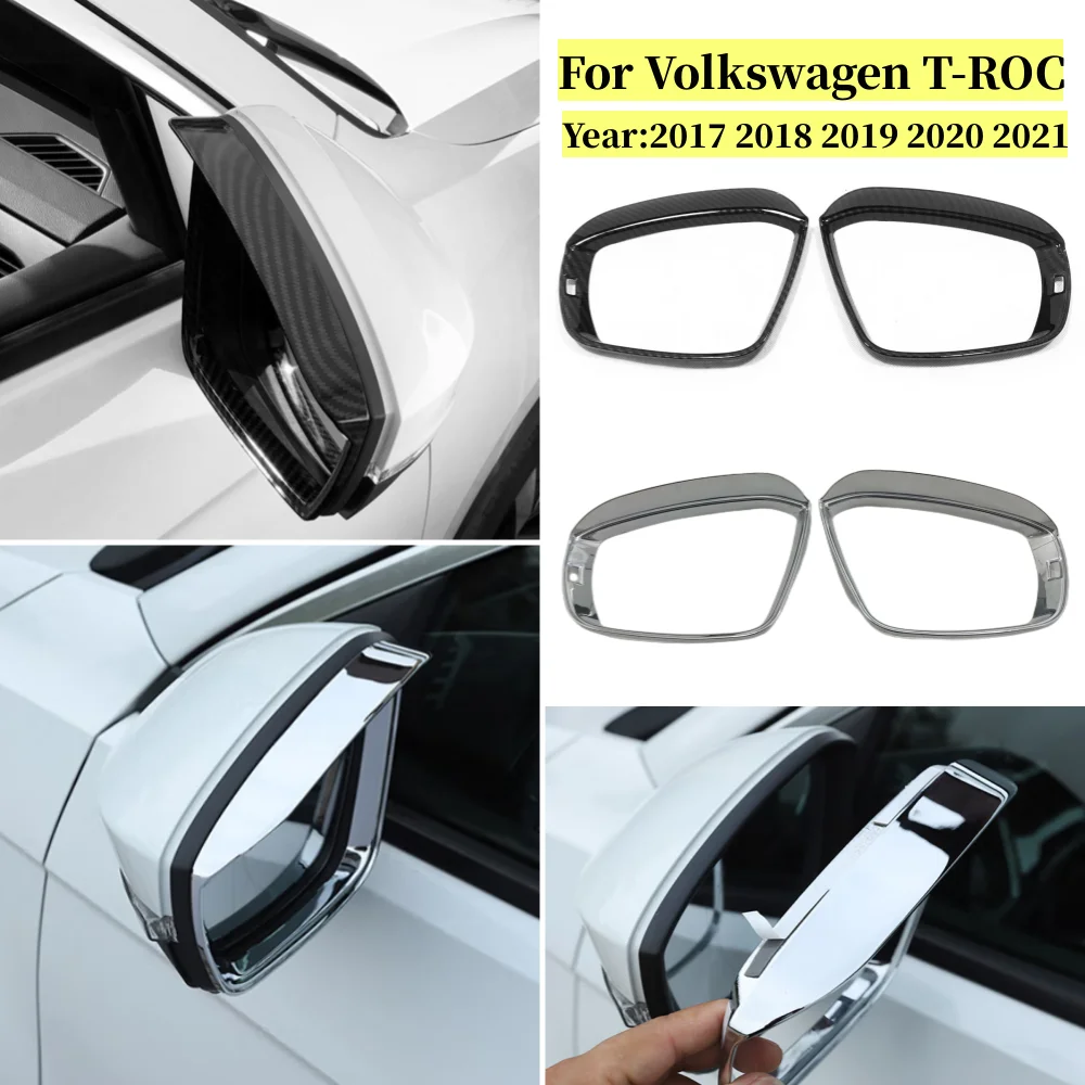 ABS Chrome Rearview Mirror Rain Eyebrow Shade Rainproof Blades Cover Trim For Volkswagen VW T-Roc T Roc 2018-2021 Accessories