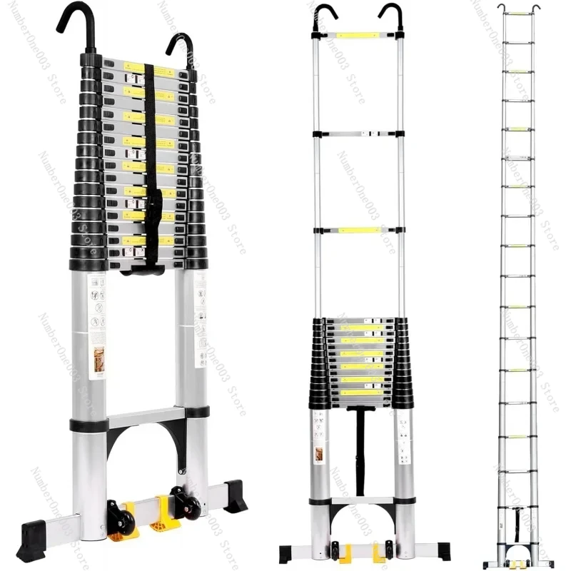 

26.2FT Telescoping Ladder, Aluminum Extension Ladder w/Triangle Stabilizers & Detachable Hooks, 330lbs Capacity Colla