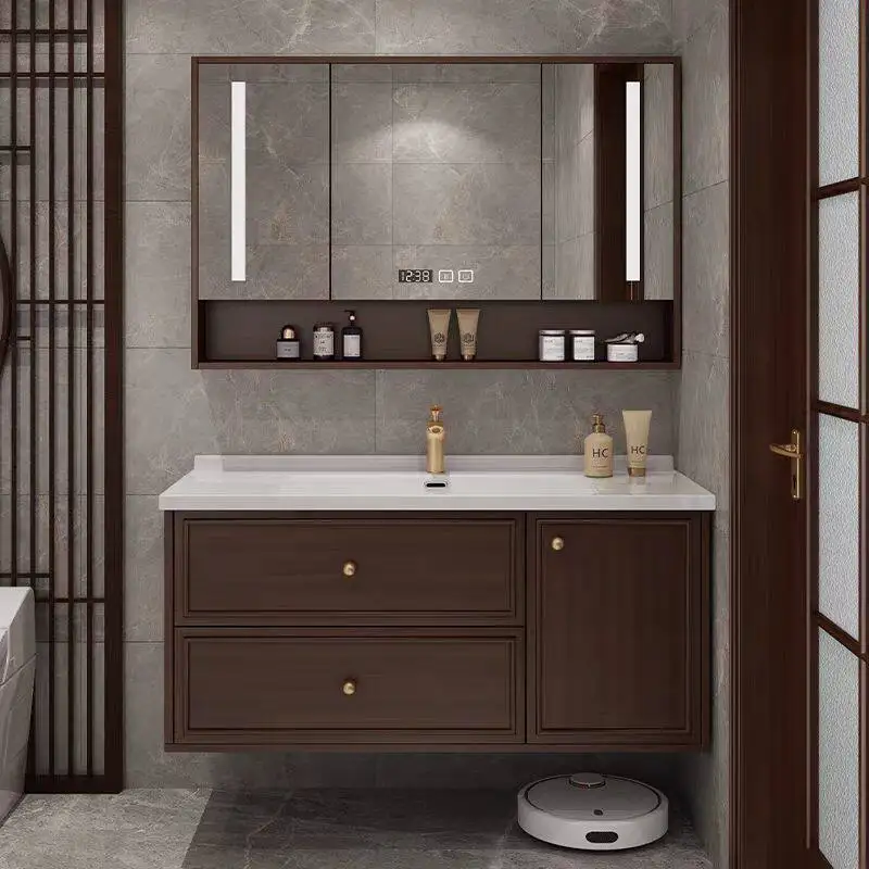 

Тумба для ванной комнаты из массива дуба с интегрированной керамической раковиной, умывальник для туалета