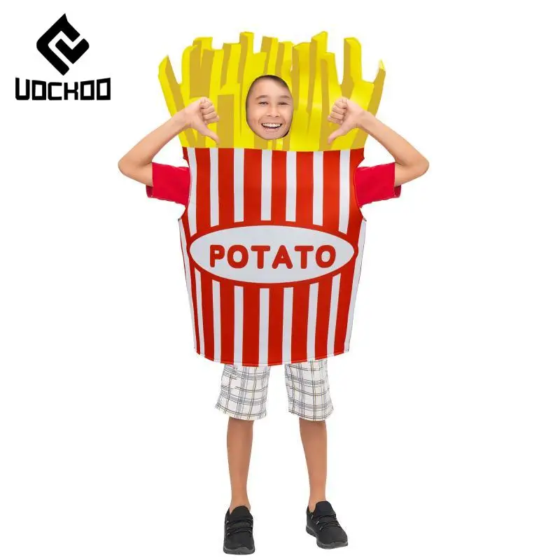 Volwassen cosplay frietjes kostuum jongen meisjes bodysuit carnaval partij grappig eten outfit snack print spons kleding fantastische show