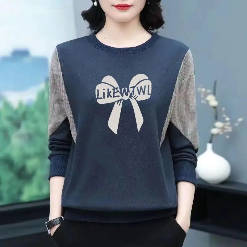 

plus Size Women's Fleece Lined Thick Long Sleeve T-Shirt Loose round Neck Slimming Base Layer Top Korean Style Commute Fashion