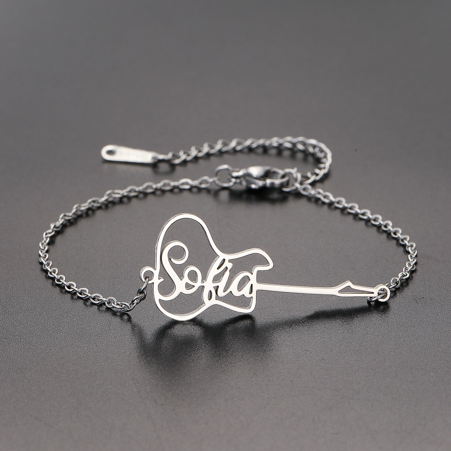 QIAMNI Stainless Steel Guitar Charm Customized Name English Alphabet Bracelets Fashion Jewelry Music Lover Gift for Men Women