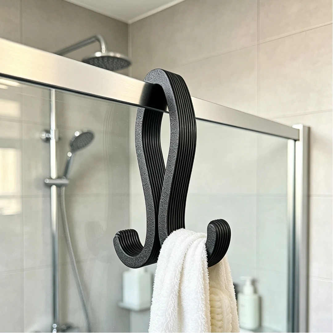 2pcs shower glass door double hooks, drill-free bathroom towel J-hooks, fully utilize idle bathroom space