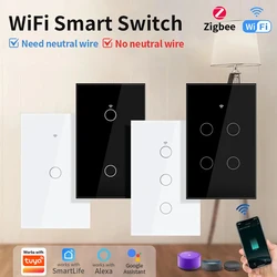 TNCE Tuya Wifi/Zigbee RF433 US Smart Wall Switch 1/2/3/4 Gang Touch Sensor Button No-Neutral Wire,Voice With Alexa Google Home