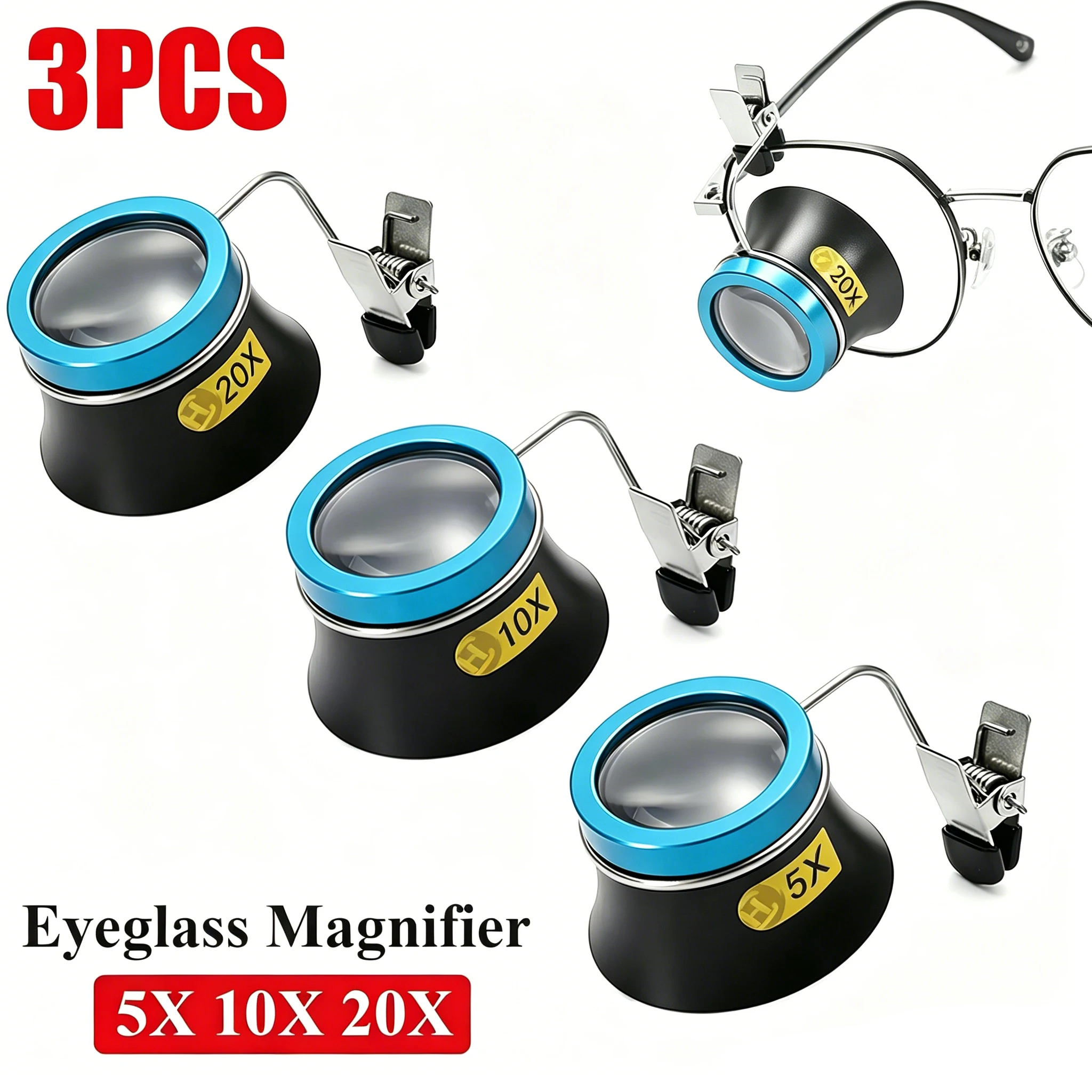 

5X 10X 20X Eyeglass Magnifier Clip-On Eye Loupe Magnifying Glass Portable Eyepiece Process Operation for Watchmakers Repair Tool