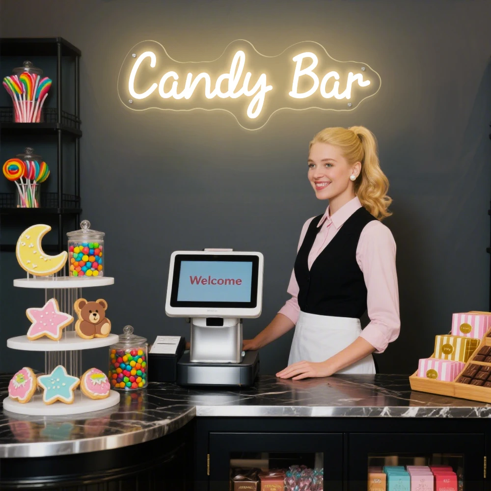 

Конфеты-бар Неоновая вывеска Candy Shop Светодиодная стена Домашняя комната Художественный декор Неоновые огни Вывески Десертный магазин Украшение Бизнес-вывеска