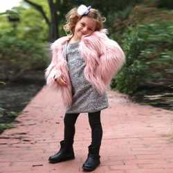 2-10Y Kids Clothing Fashion Girl Faux Fur Jacket Coat Winter Autumn Toddler Children Baby Warm Plush Outwear Fleece Clothes