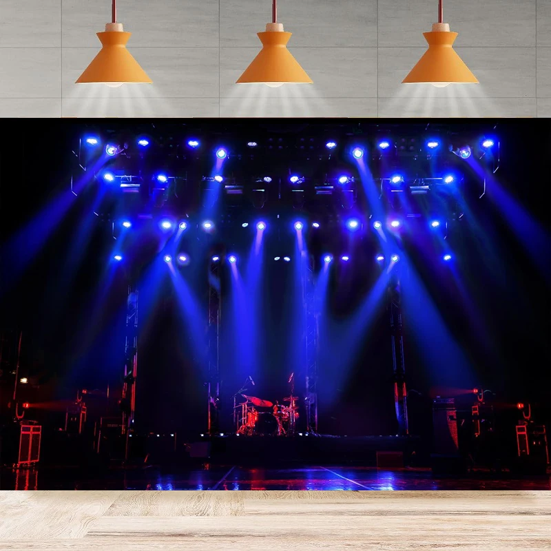 Blue Stage Spotlight Photography Background Music Drama Play Concert Live Lighting Show Birthday Party Backdrop Wall Banner