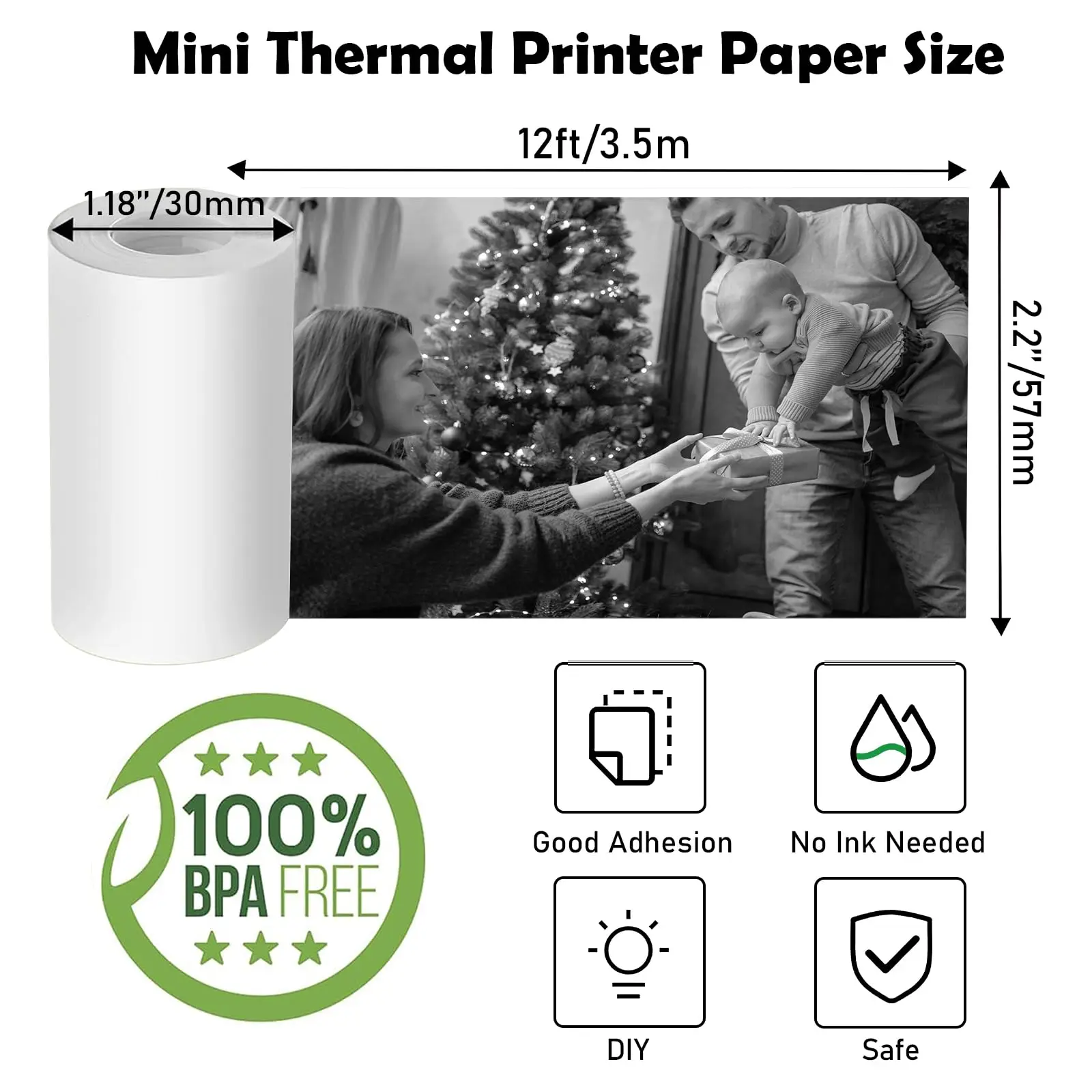 10 Rolls Thermal Paper for Mini Printer, Mini Pocket Printer Sticker Paper for Most Kids Instant Camera,57 x 25,for Photos