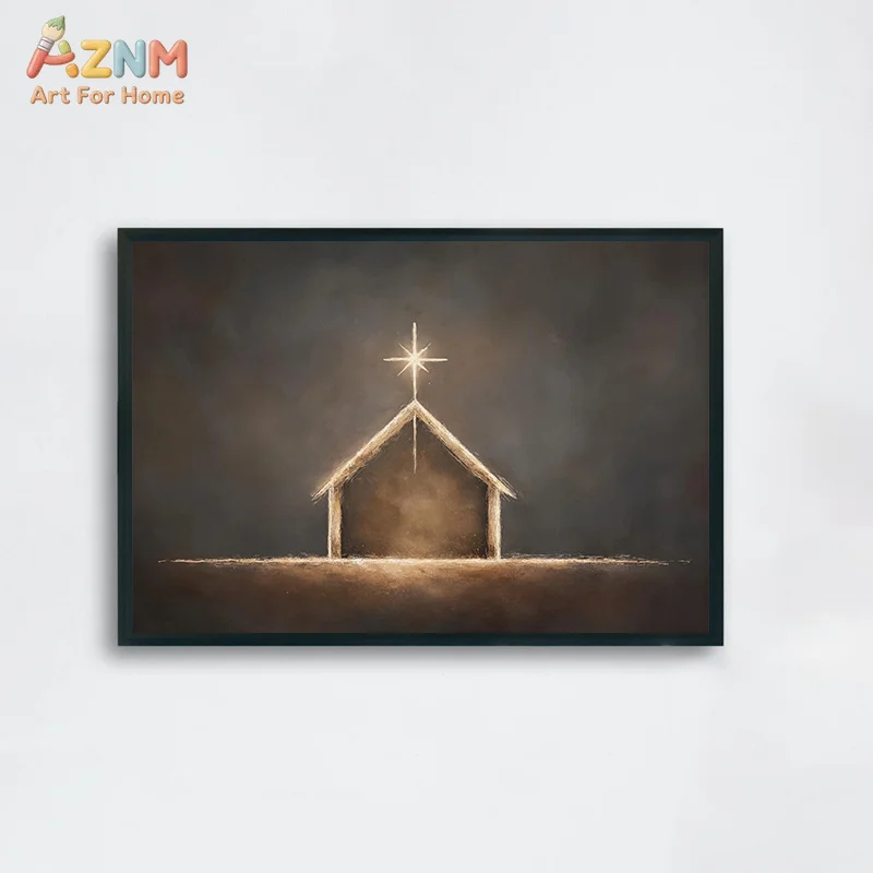 AZNM Neutral Christian Cross Canvas Wall Art Jesus Bible Religious Vintage Painting Faith Home Wall Decor Unframed view 4