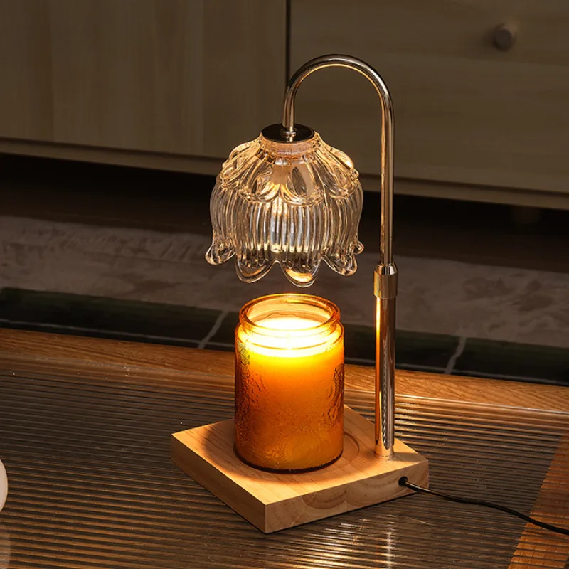 Creative Adjustable Aromatherapy Wax Melting Lamp Glass Lampshade Living Room Bedroom Bedside Wooden Atmosphere Lighting