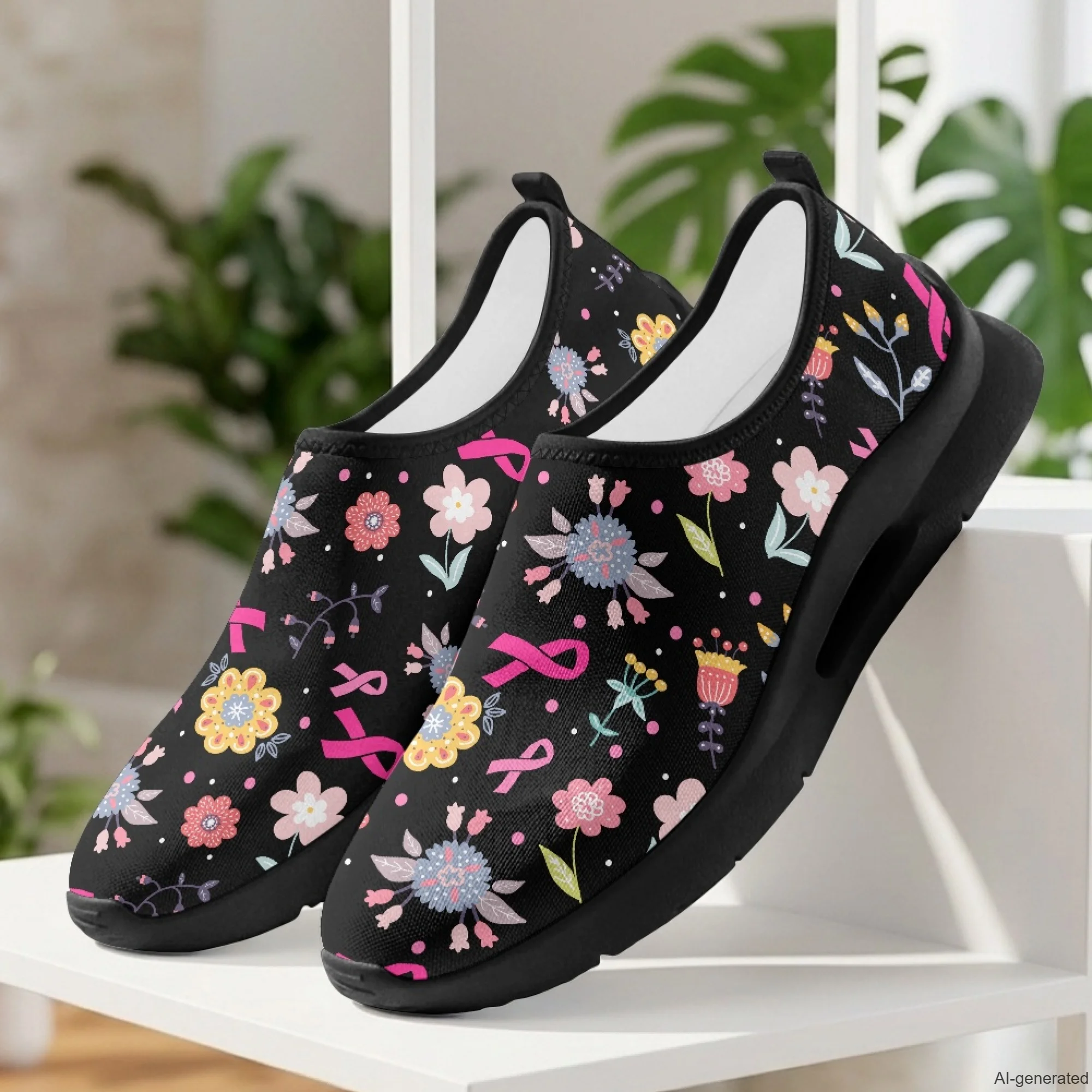 XIXIRIMIDO Nurse Work Shoes Casual Shoes Slip On Walking Shoes Men's Sneakers and Casual Shoes Pink Ribbon Breast Cancer Shoes