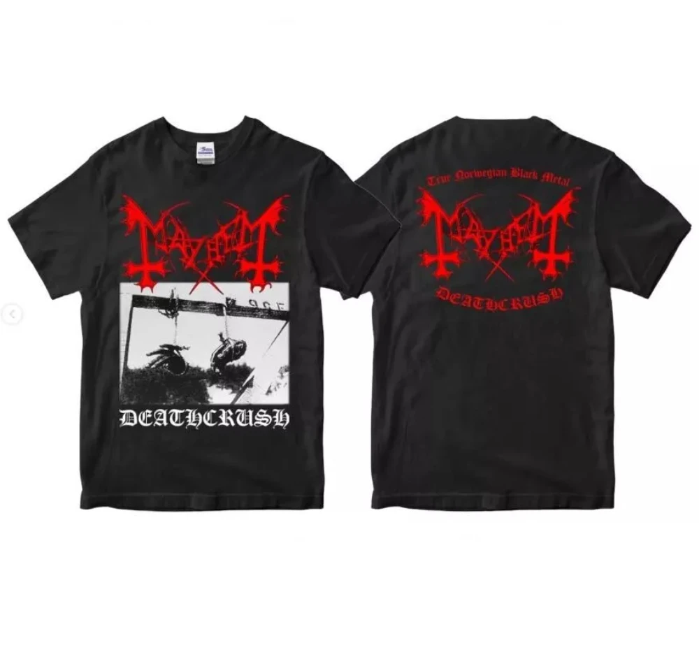 تي شيرت Mayhem Deathcrush أسود مطبوع من القطن بأكمام قصيرة، مريح محايد للجنسين بأكمام قصيرة لكل من الرجال والنساء