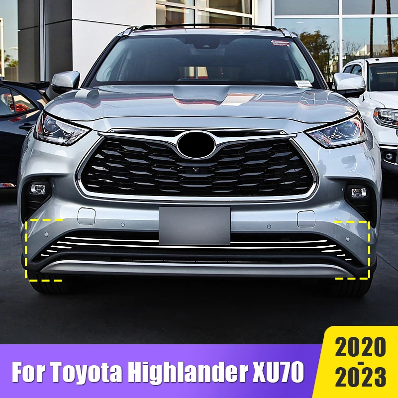 

For Toyota Highlander XU70 Kluger 2020 2021 2022 2023 Stainless Car Front Bumper Lower Grille Trim Cover Decoration Accessories