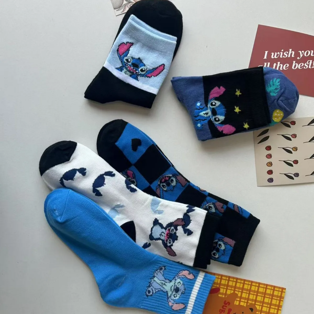 

New Disney Kawaii Stitch Medium - Length Socks - Pure Combed Cotton, Perfect Birthday Gift for Girls, Boys & Friends