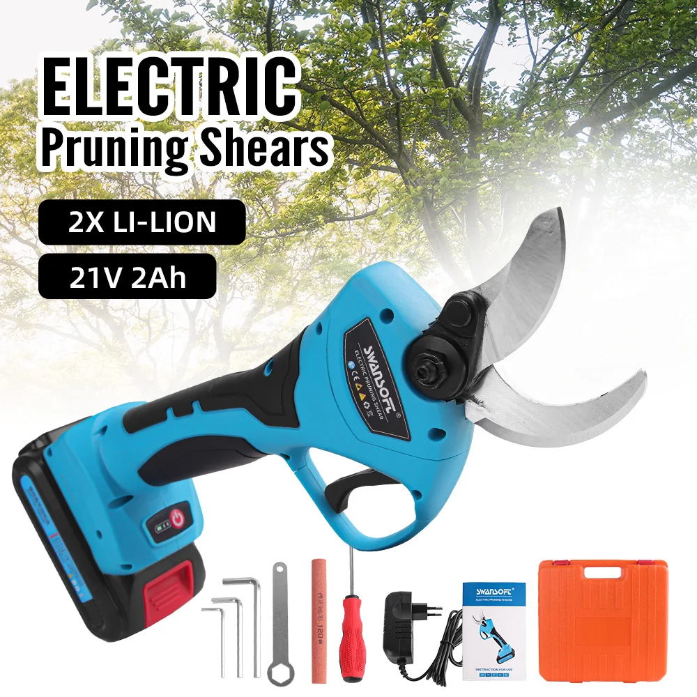 SWANSOFT Electric Pruning Shears Vineyard Vines Cordless Power Tools Lithium Battery Professional Electric Scissors For Garden