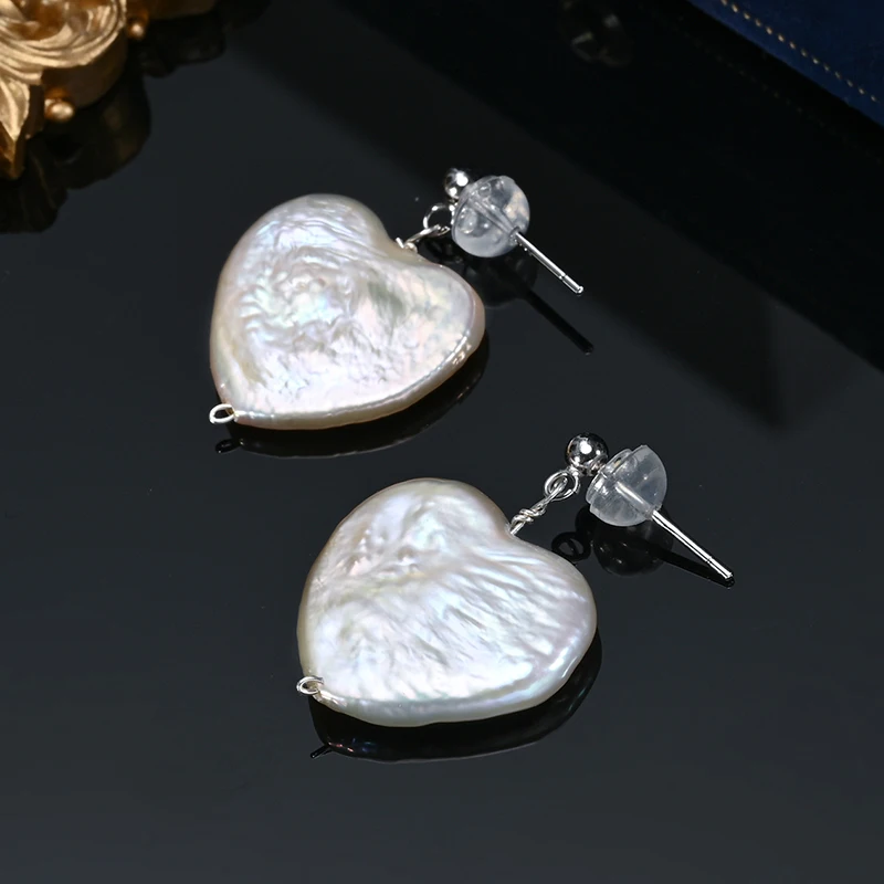 HENGSHENG, nuevos pendientes románticos de Plata de Ley 925, perlas blancas barrocas naturales a la moda, forma de amor para mujeres y niñas, regalo de joyería