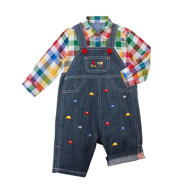 Summer Boys and Girls\' Casual Pants Cartoon  Bear Car Embroidery Denim  Capri Pant Kids Overalls Pantalones  Jean Jumpsuit