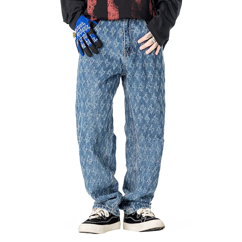 

Мужские джинсы с низкой посадкой, на завязках, не мнущиеся, очень большие размеры, осень-зима, элитный повседневный люксовый бренд из Гонконга