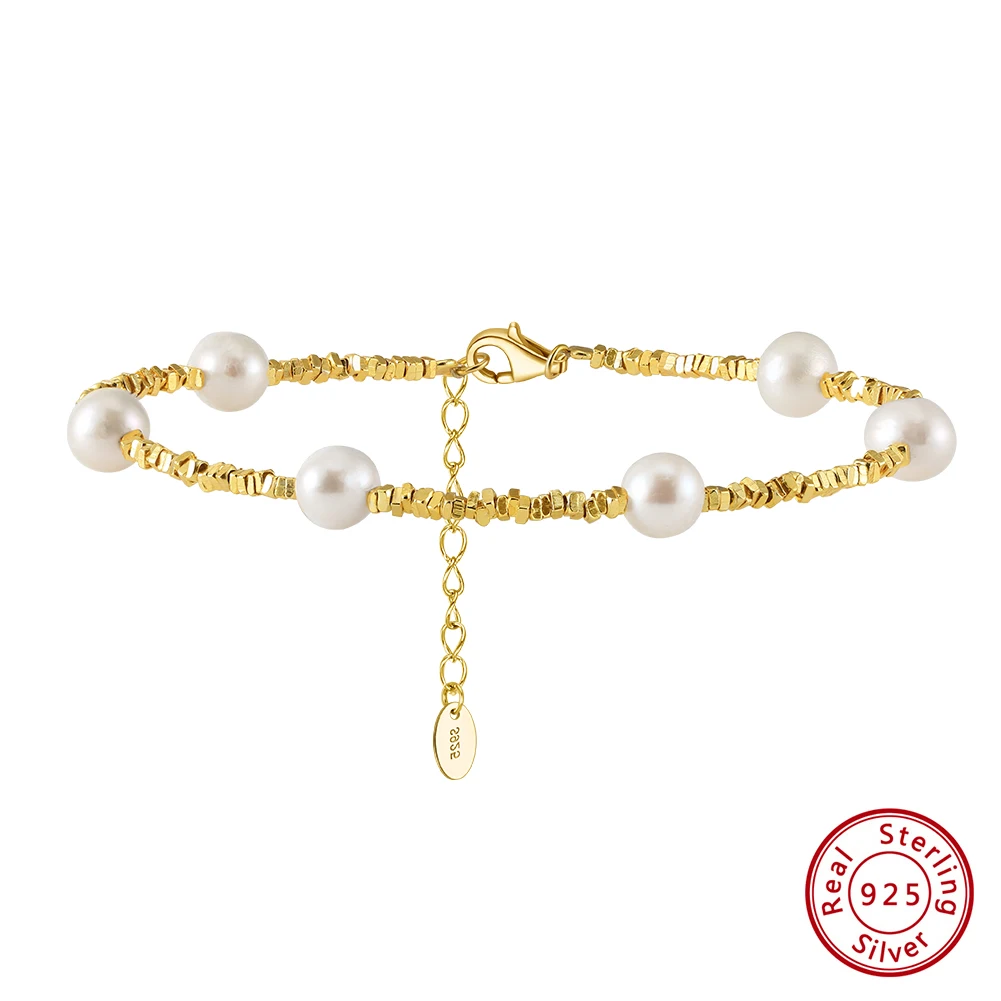 

Браслет Kiss Mandy из стерлингового серебра 925 пробы с настоящим белым жемчугом для женщин, модные простые браслеты-цепочки с жемчугом, ювелирные изделия GPB28