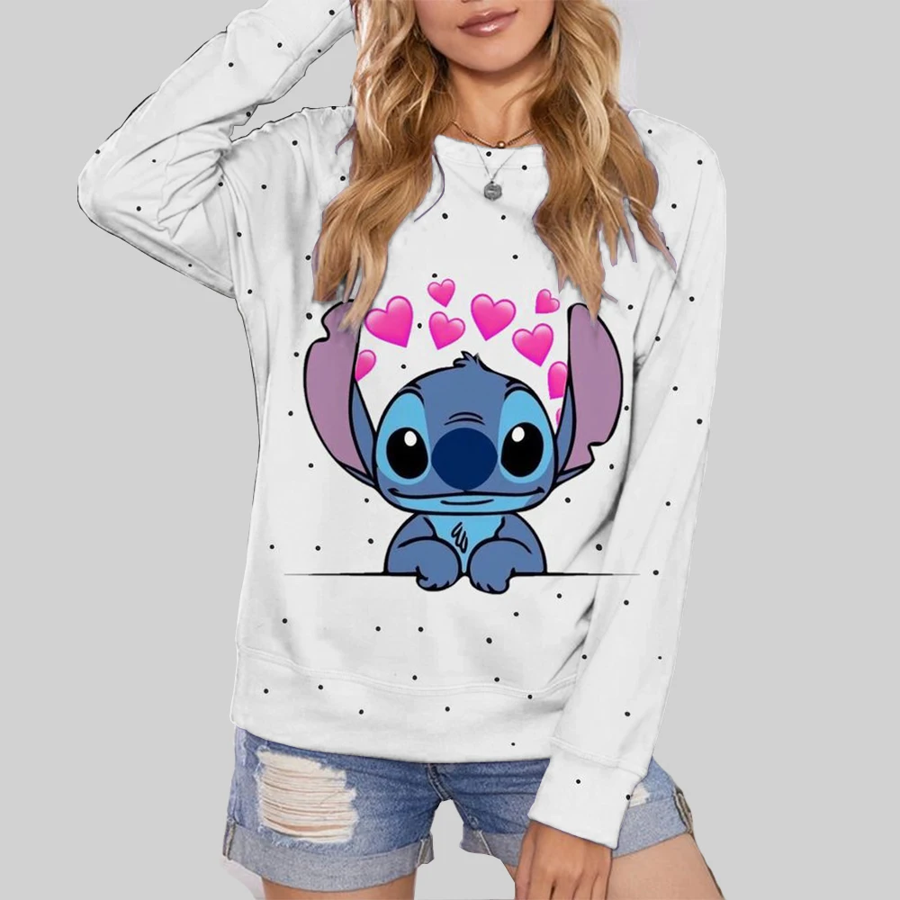 Women Sweatshirt Disney Stitch cartoon print Hoodie Korean Casual Streetwear Crewneck Loose Pullover Female Clothes ﻿