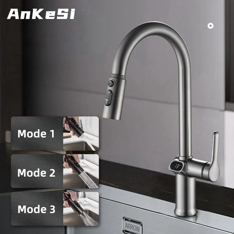 

Light Luxury Draw Kitchen Faucet LED Temperature Display Kitchen Sink Faucet Hot and Cold Water Outlet Sink Faucet Tap