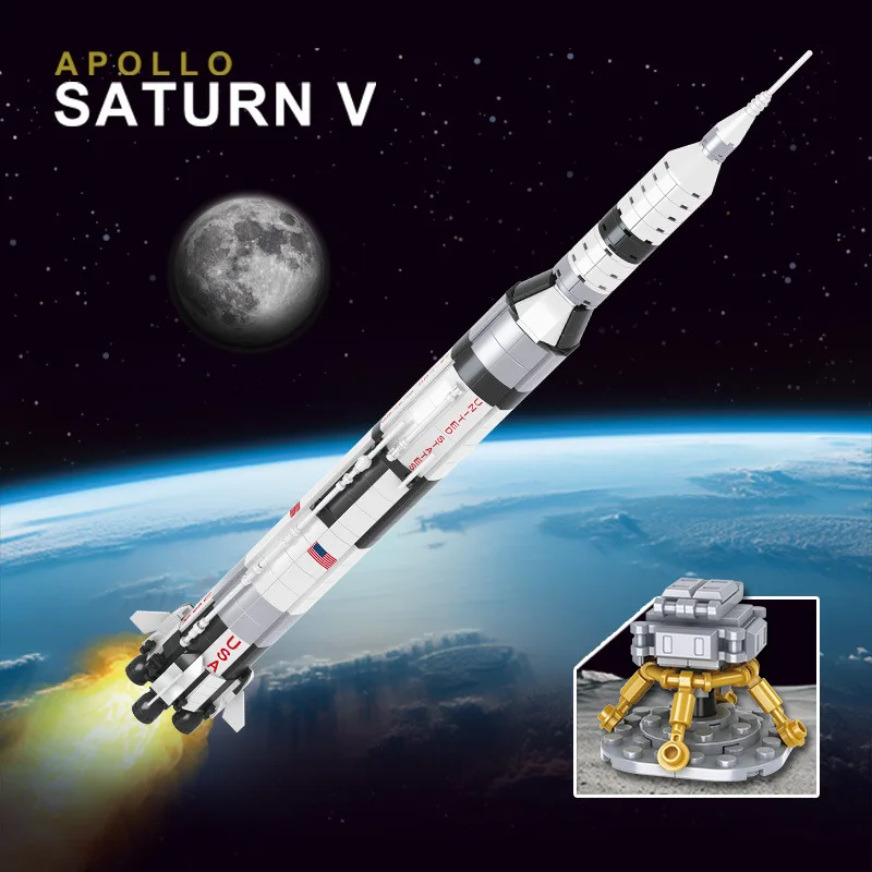 602PCS 59cm The Apollo Saturn V Building Blocks Space Rocket Idea 92176 Series Bricks Kid Toys For Children Birthday Gifts Boys