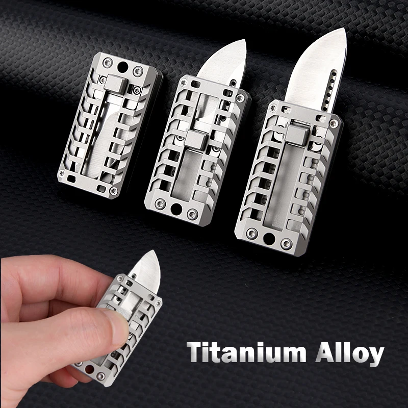 D2 Steel Sliding Knife Creative Mechanical Decompression Tool Push Knife  Portable Keychain Pendant Outdoor Camping EDC Tool