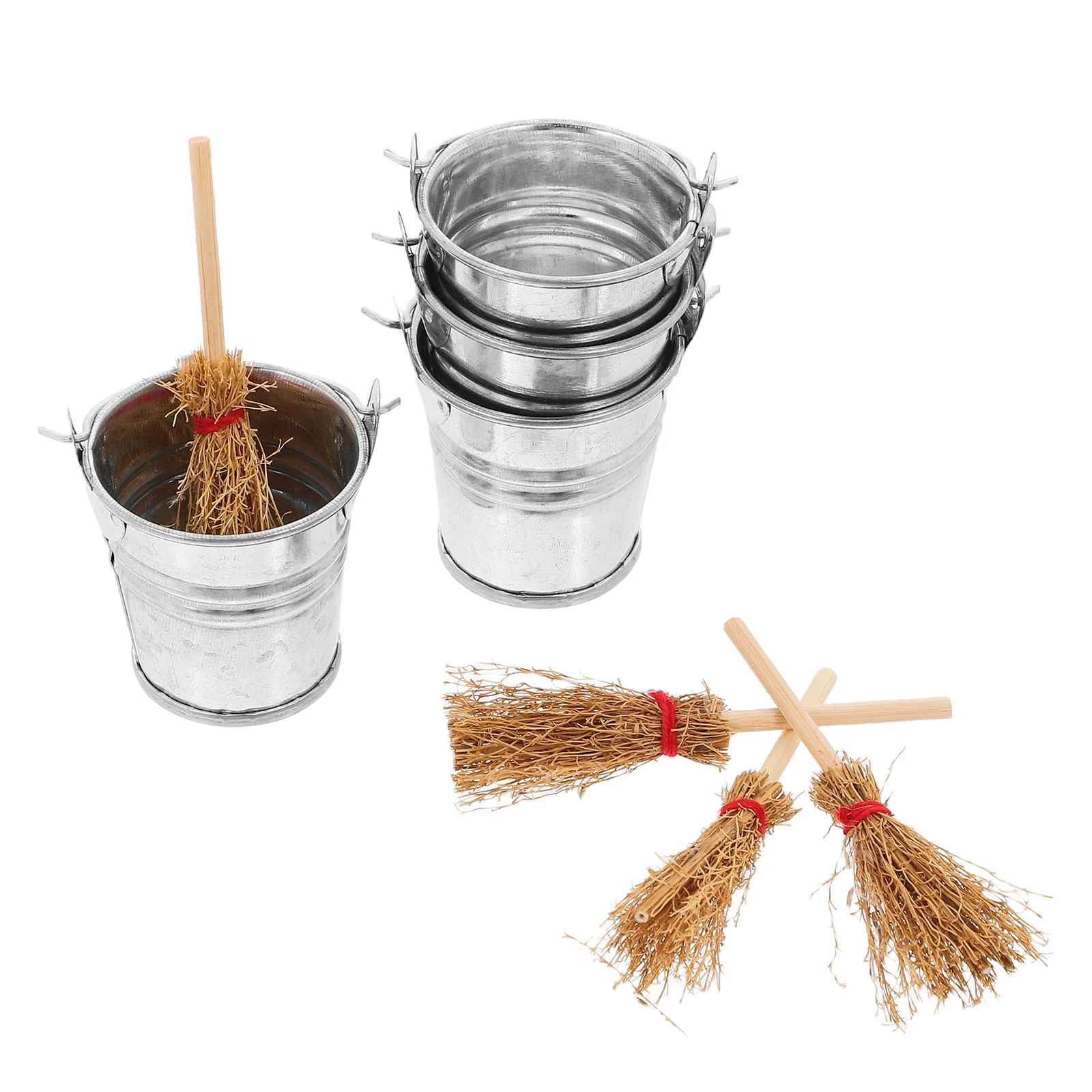 

1Set Miniature Broom And Bucket Models Miniature Cleaning Supplies Dollhouse Scenery Props Miniature Buckets Model Home Decor