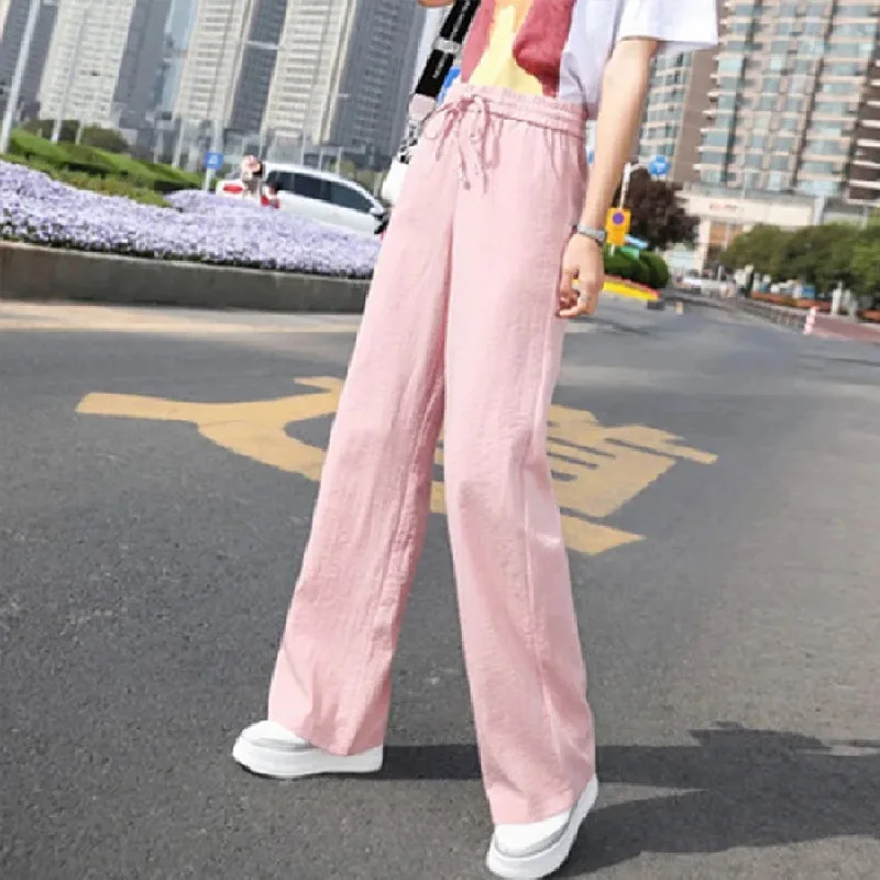 

2025 New Wide Leg Pants Women's High Waist Ice Silk Pants Ultra Thin Floor Pants Female Student Pants Comfortable and Breathable