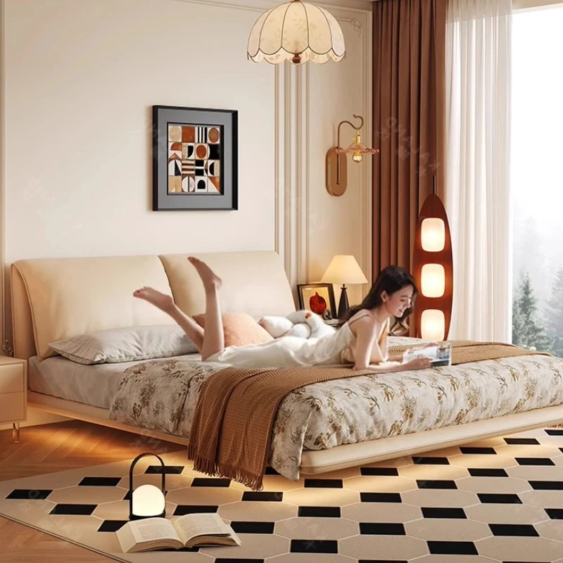 Princess Leather Modern Double Bed Luxury Soft Design King Size Double Bed Space Saving Letto Matrimoniale Bedroom Furniture