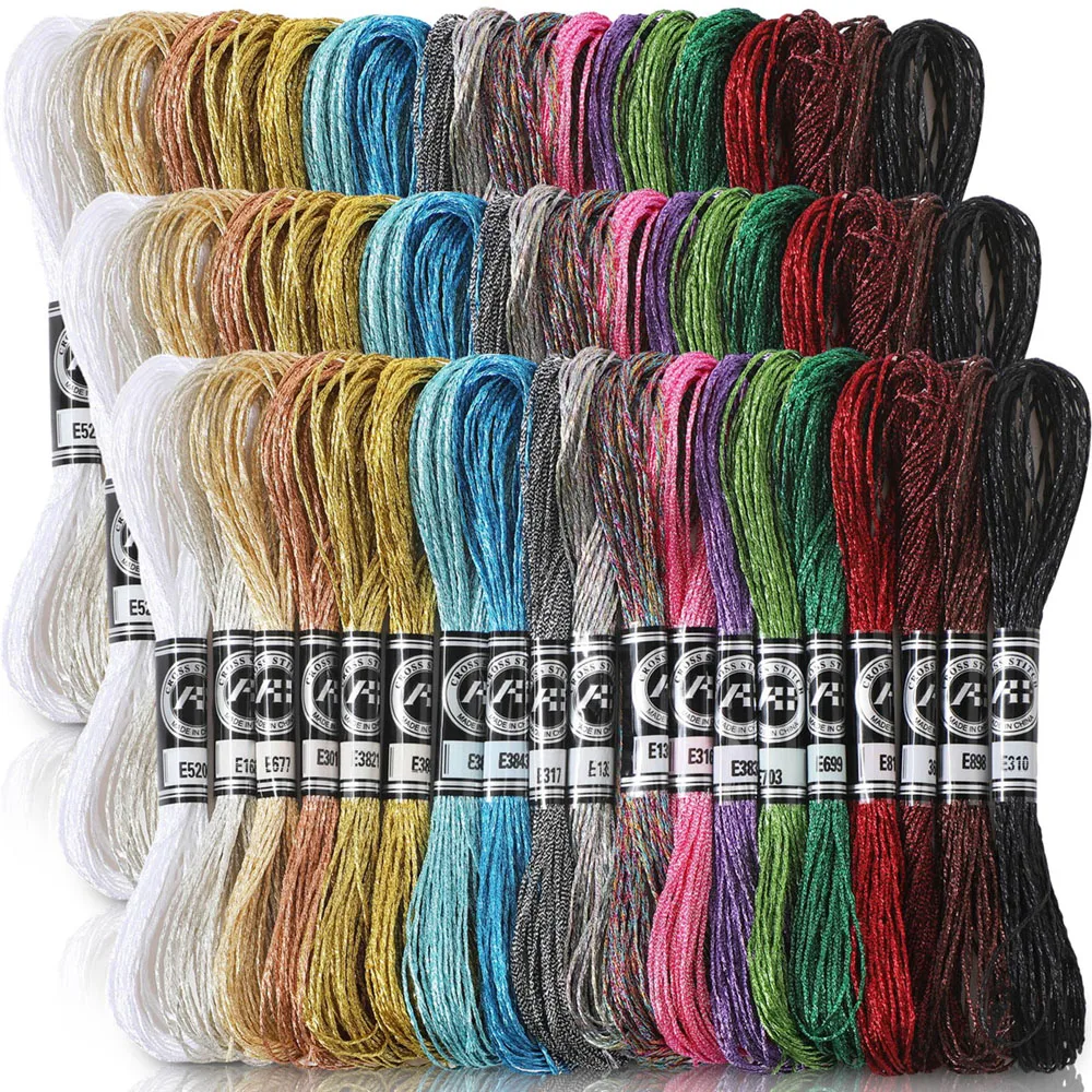 

5Pcs/set 12-Ply Metallic Polyester Embroidery Floss Mercerized Cross Stitch Thread for Craft Needlework Hand Embroidery 8M/roll
