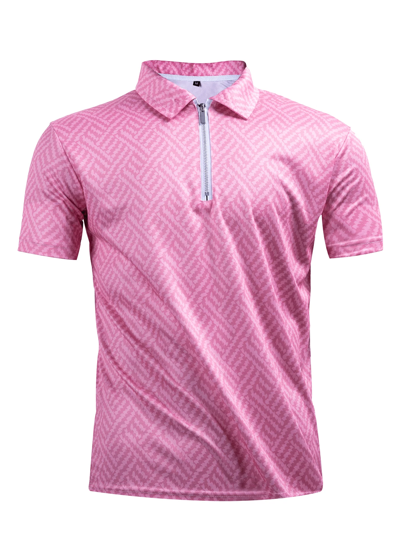 

Mens Pink Geometric Pattern Shirt With Zipper Collar