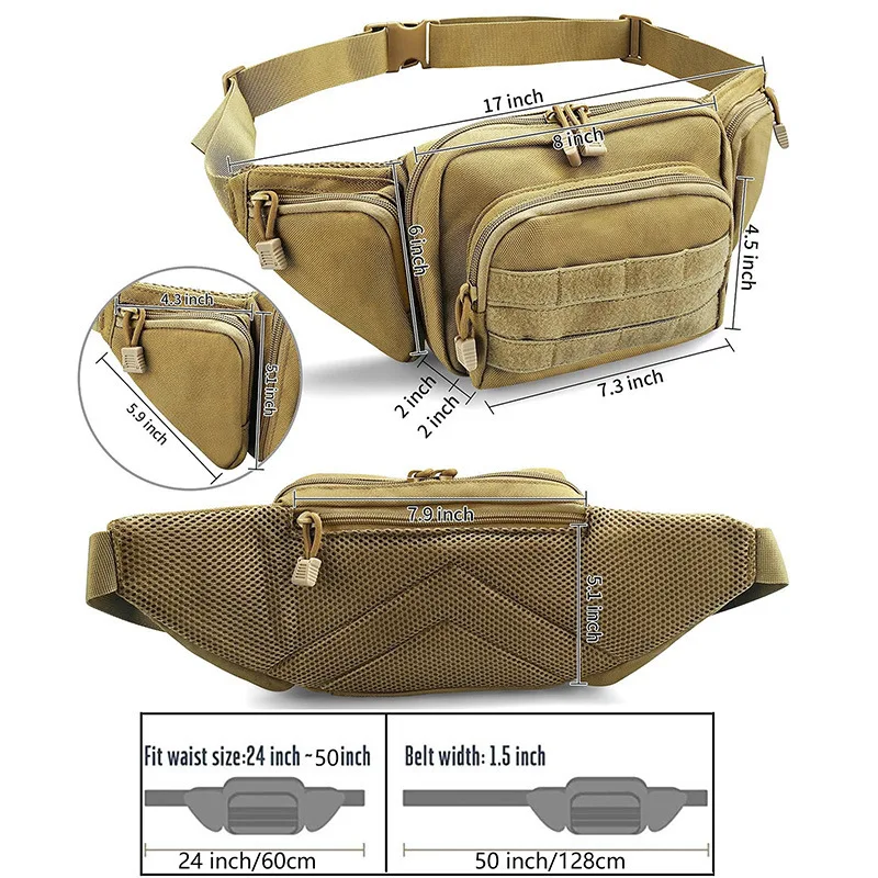 Sac banane tactique pour hommes, sac banane pour pistolet, étui étanche, sacs d'entraînement de poitrine, portefeuille pour téléphone portable, ceinture de hanche militaire